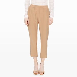 CLUB MONACO Silk Cropped Lace Trim Pants Tan 8